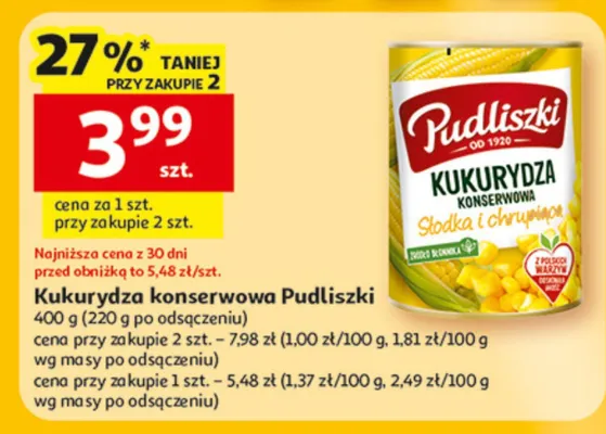 Kukurydza konserwowa Pudliszki promocja w Auchan