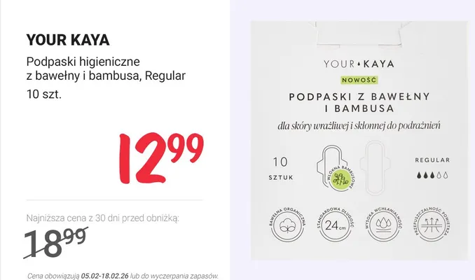 Podpaski higieniczne z bawełny i bambusa, Regular promocja w Rossmann