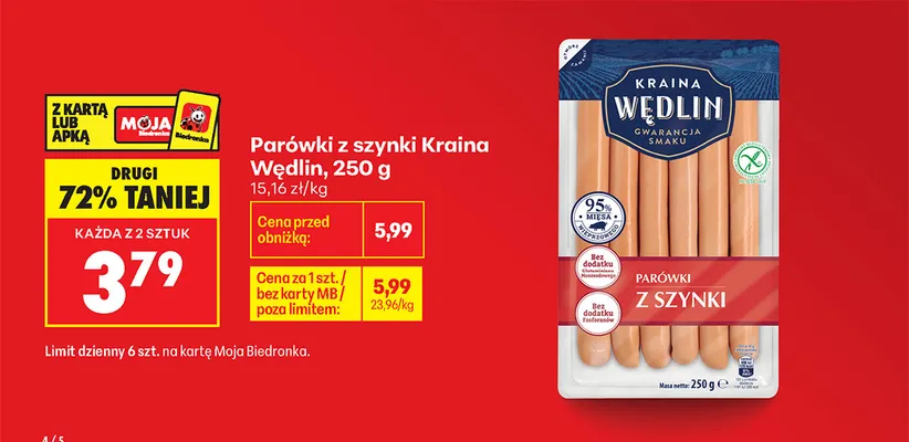 Parówki z szynki Kraina Wędlin promocja w Biedronka