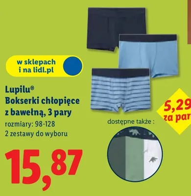 Bokserki chłopięce z bawełną, 3 pary rozmiary: 98-128 promocja w Lidl