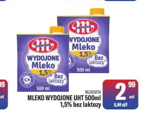 Mleko UHT Wydojone bez laktozy Mlekovita 1,5% promocja w Tomi Markt