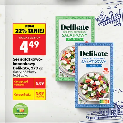 Ser sałatkowo-kanapkowy Delikate tłusty promocja w Biedronka