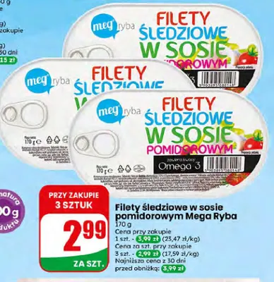 Filety śledziowe w sosie pomidorowym Mega Ryba promocja w Dino