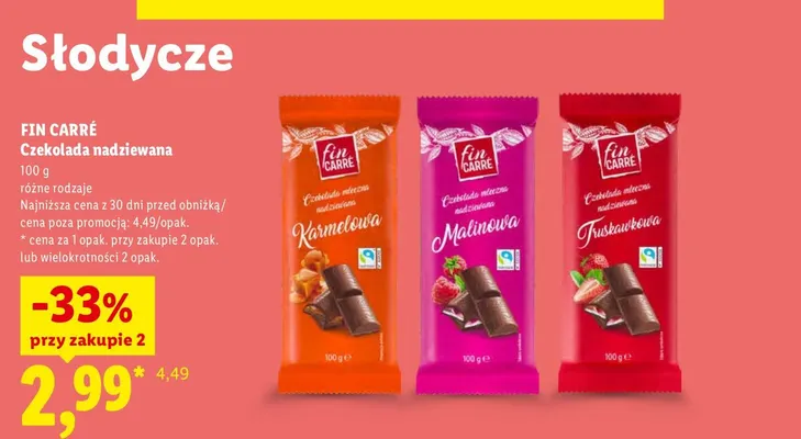 Czekolada nadziewana malinowa Fin Carré promocja w Lidl