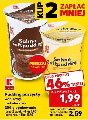 Pudding puszysty waniliowy, czekoladowy opakowanie promocja w Kaufland