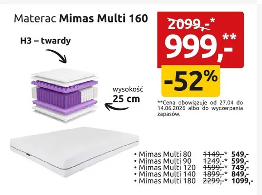 Materac Mimas Multi 180 promocja w Black Red White