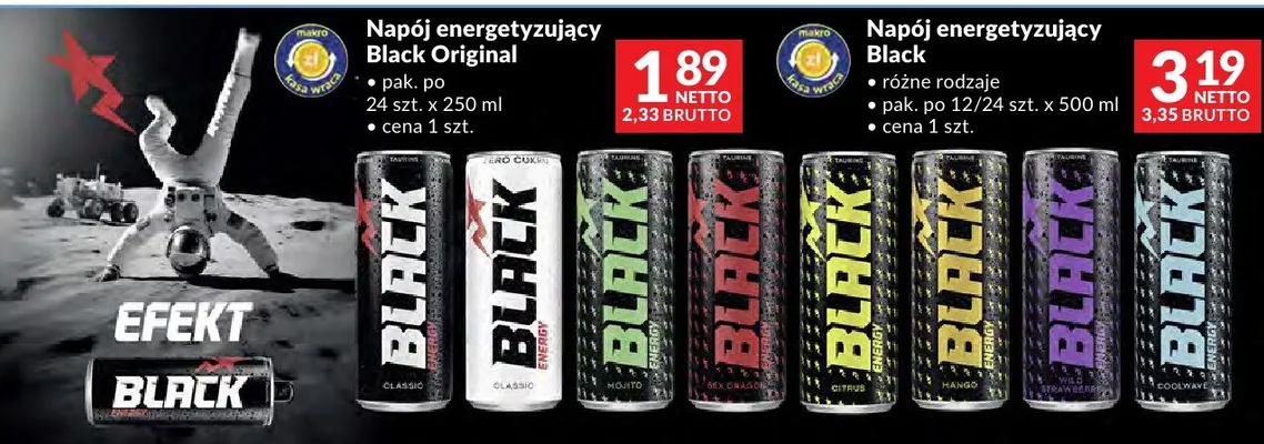 Napój energetyczny Black różne rodzaje 500ml promocja w Makro