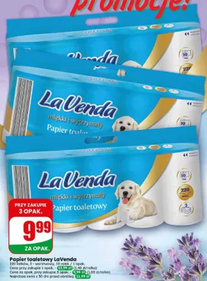 Papier toaletowy LaVenda 3-warstwowy 220 listków 10-pak promocja w Dino