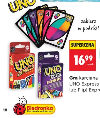 Gra karciana Mattel UNO Flip! Express promocja w Biedronka