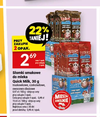 Słomki smakowe do mleka Quick Milk czekoladowe promocja w Twój Market