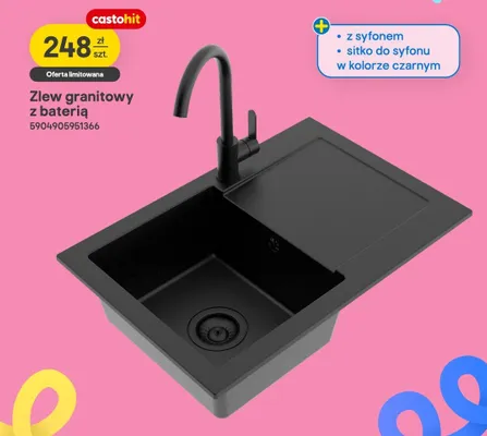 Zlew granitowy z baterią promocja w Castorama