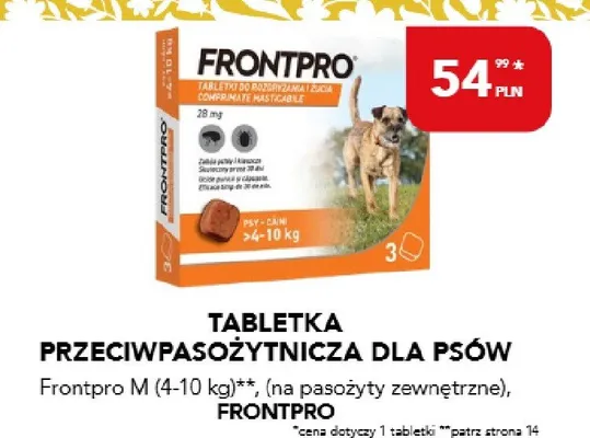Tabletka przeciwpasożytnicza dla psów Frontpro M (4-10 kg) (na pasożyty zewnętrzne) promocja w Aquael zoo