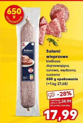 Salami wieprzowe kiełbasa dojrzewająca, surowa, wędzona, suszona promocja w Kaufland