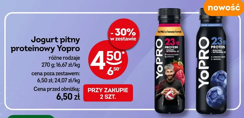 Jogurt pitny proteinowy Yopro jagodowy promocja w Żabka