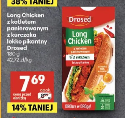 Long Chicken z kotletem panierowanym z kurczaka lekko pikantny Drosed promocja w Delikatesy Centrum