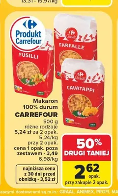 Makaron 100% durum Cavatappi Carrefour promocja w Carrefour