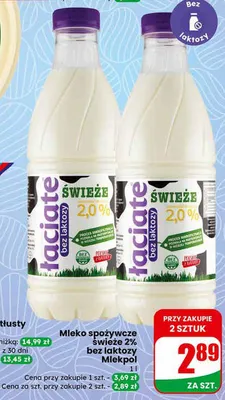 Mleko spożywcze świeże 2% bez laktozy promocja w Dino