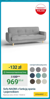 Sofa Naomi z funkcją spania i pojemnikiem promocja w ERLI