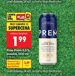 Piwo Prem Premium Lager Beer 5,5% promocja w Biedronka