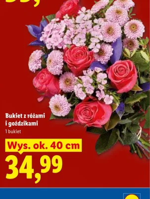 Bukiet z różami i goździkami wys. ok. 40cm promocja w Lidl