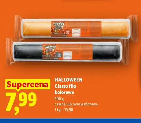 Ciasto filo kolorowe czarne Halloween promocja w Lidl