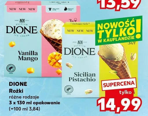 Lody Rożki Dione Vanilla Mango 3x130ml promocja w Kaufland