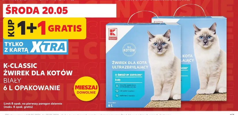 Żwirek dla kotów K-Classic biały ultrazbrylający promocja w Kaufland