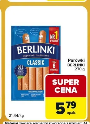 Parówki Berlinki Classic promocja w Carrefour Express