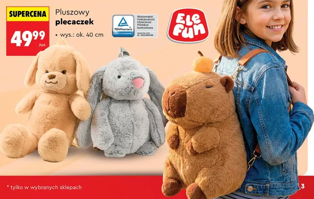 Pluszowy plecaczek Elefun wys. ok. 40cm promocja w Biedronka