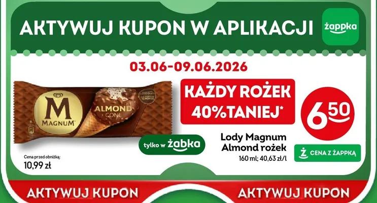 Lody Magnum Almond rożek promocja w Żabka