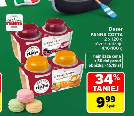 Deser Panna Cotta mango i marakuja 2-pak Rians promocja w Carrefour