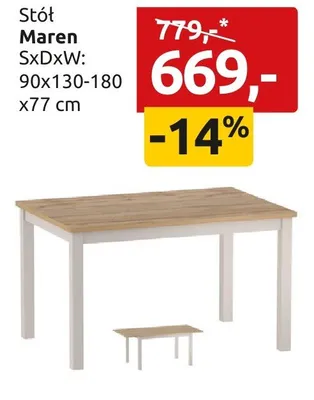 Stół Maren SxDxW: 90x130-180 x77 cm promocja w Black Red White