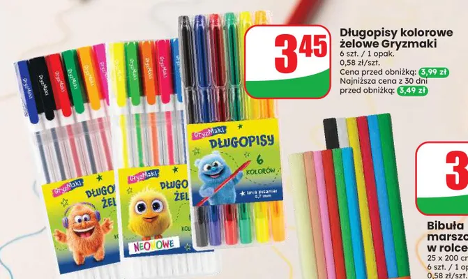 Długopisy kolorowe żelowe Gryzmaki promocja w Dino