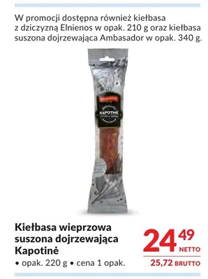 Kiełbasa wieprzowa suszona dojrzewająca Kapotiné promocja w Makro