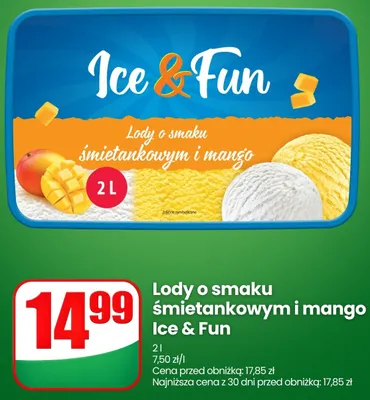 Lody o smaku śmietankowym i mango Ice & Fun promocja w Dino