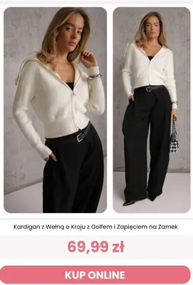 Kardigan z wełną o kroju z golfem i zapięciem na zamek Reneé promocja w Renee