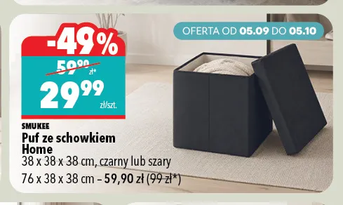 Puf ze schowkiem Home 38x38x38 cm Smukee promocja w Biedronka Home