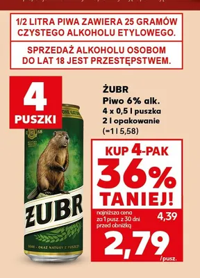 Piwo Żubr 6% 4-pak 500 ml promocja w Kaufland