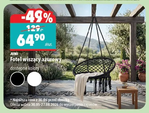Fotel wiszący ażurowy Jumi promocja w Biedronka Home