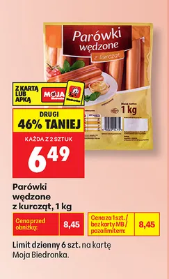 Parówki wędzone z kurcząt promocja w Biedronka