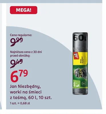 Worki na śmieci z taśmą 60 l Jan Niezbędny promocja w Rossmann