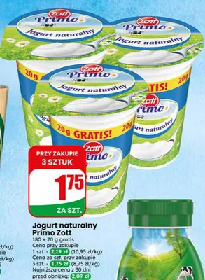 Jogurt naturalny Primo Zott promocja w Dino