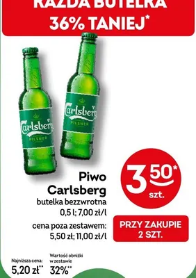 Piwo Carlsberg butelka bezwrotna promocja w Żabka