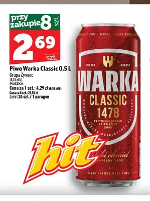 Piwo Warka Classic promocja w TOPAZ