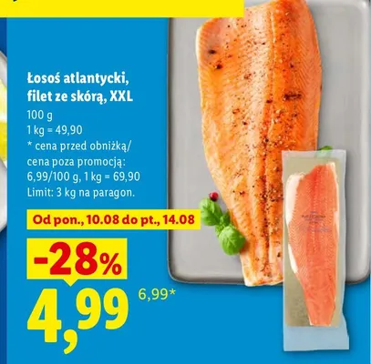 Łosoś atlantycki filet ze skórą XXL Targ Rybny Lidla promocja w Lidl