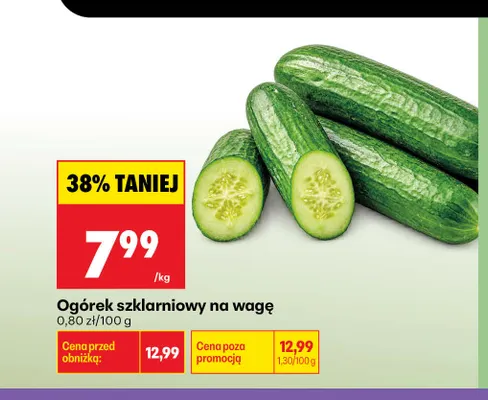 Ogórki szklarniowe na wagę promocja w Biedronka