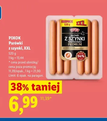 Parówki z szynki XXL Pikok promocja w Lidl