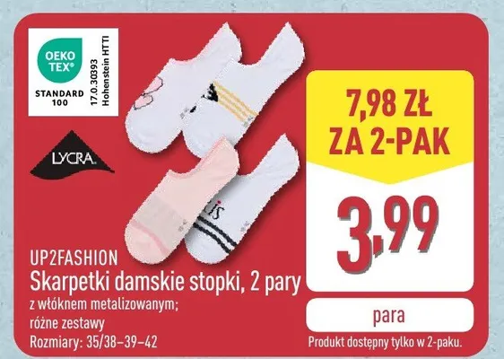 Skarpetki damskie stopki, 2 pary promocja w Aldi
