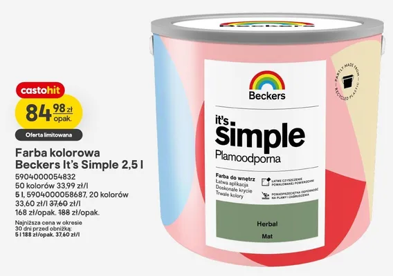 Farba kolorowa Beckers promocja w Castorama