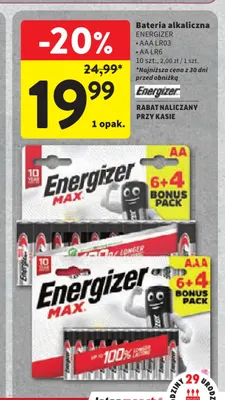 Bateria alkaliczna Aa LR6 Energizer promocja w Intermarche